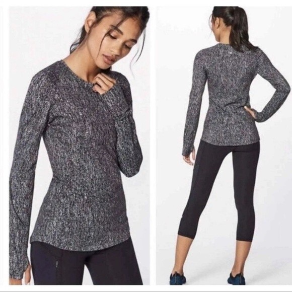 Lululemon Extra Mile Long Sleeve Running Jacquard Black White Size 2 - Picture 1 of 13